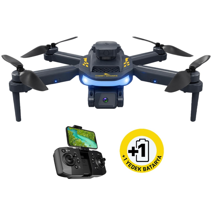 Corby Brushless WiFi Kameralı Drone Çift Bataryalı 720P HD Kamera 90° Hareketli Kamera IR Sensörlü - 1