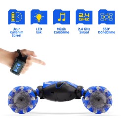 Corby CSG02 Akrobat Araba 2.4GHz Uzaktan Kumandalı 360° Dönüşlü Işıklı Oyuncak Araba Mavi - 2