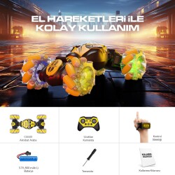 Corby CSG02 Akrobat Araba 2.4GHz Uzaktan Kumandalı 360° Dönüşlü Işıklı Oyuncak Araba Sarı - 3