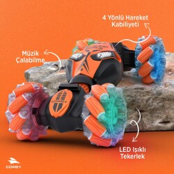 Corby CSG02 Akrobat Araba 2.4GHz Uzaktan Kumandalı 360° Dönüşlü Işıklı Oyuncak Araba Turuncu - 4
