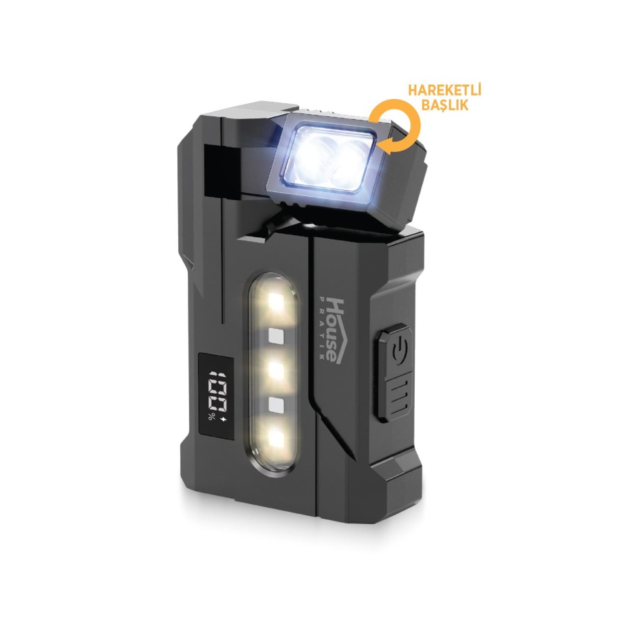 House Pratik HP113 Şarjlı LED El Feneri 159 lm 6 Mod Manyetik Taban Type-C 1200mAh Siyah - 1