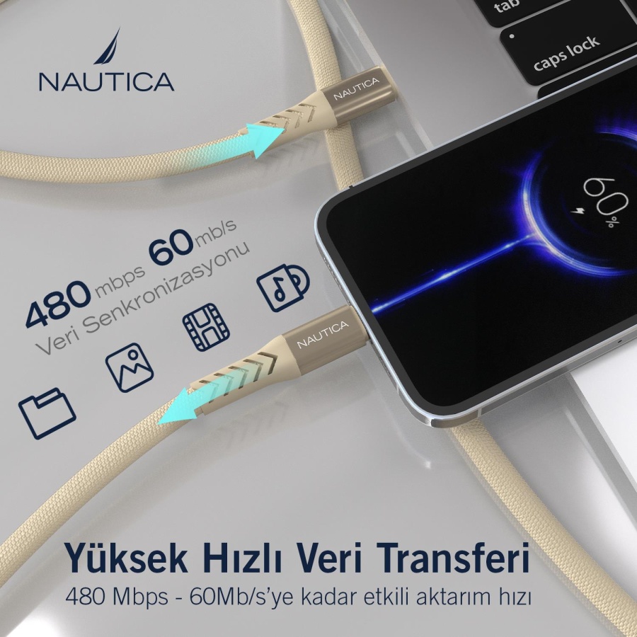 Nautica C50 USB-C to Lightning 120 cm Şarj ve Data Kablosu Pembe - 3