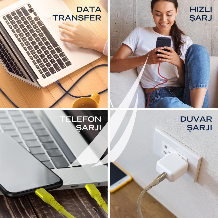 Nautica C50 USB-C to Lightning 120 cm Şarj ve Data Kablosu Pembe - 4