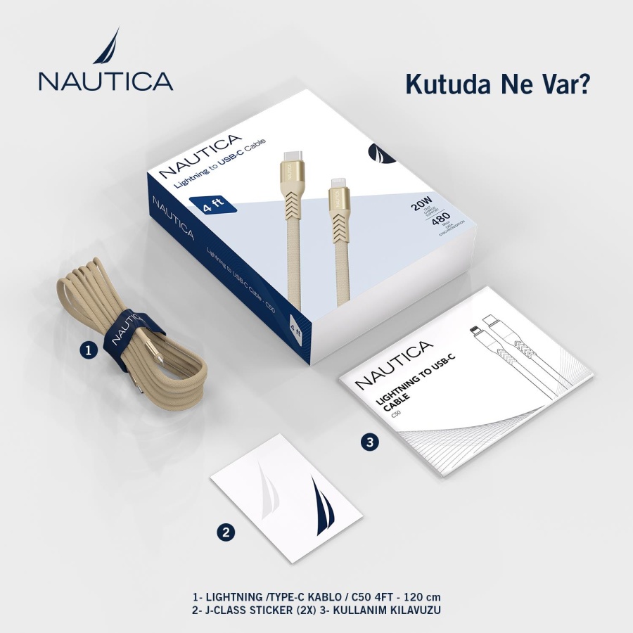 Nautica C50 USB-C to Lightning 120 cm Şarj ve Data Kablosu Pembe - 7