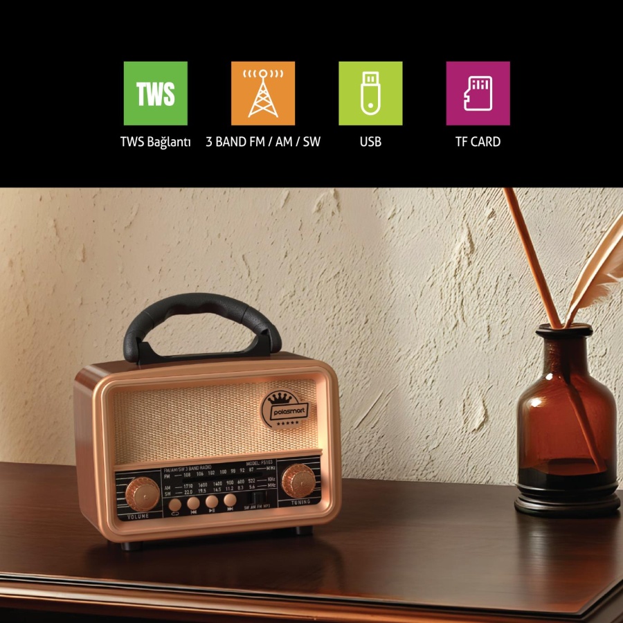 Polosmart FS103 Nostaljik Radyo Kahverengi - 4