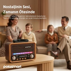 Polosmart FS121 Nostaljik Radyo Bluetooth 5.3 FM AM SW USB TF Kart Girişli Şarjlı Retro Radyo - 3