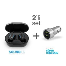 Polosmart FS45 Soundair Kulakiçi Kablosuz TWS Kulaklık + PSM18 2 USB’li Araç Şarjı - 1
