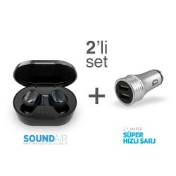 Polosmart FS45 Soundair Kulakiçi Kablosuz TWS Kulaklık + PSM18 2 USB’li Araç Şarjı - 1