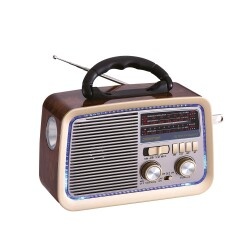 Polosmart FS84 Şarjlı Nostaljik BT TF Kart USB Girişli El Fenerli 1200mAh FM Radyo Kahverengi - 1