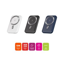 Polosmart PBS133 Magsafe Kablosuz Hızlı Taşınabilir Şarj Cihazı Powerbank 5000 mAh Beyaz - 5
