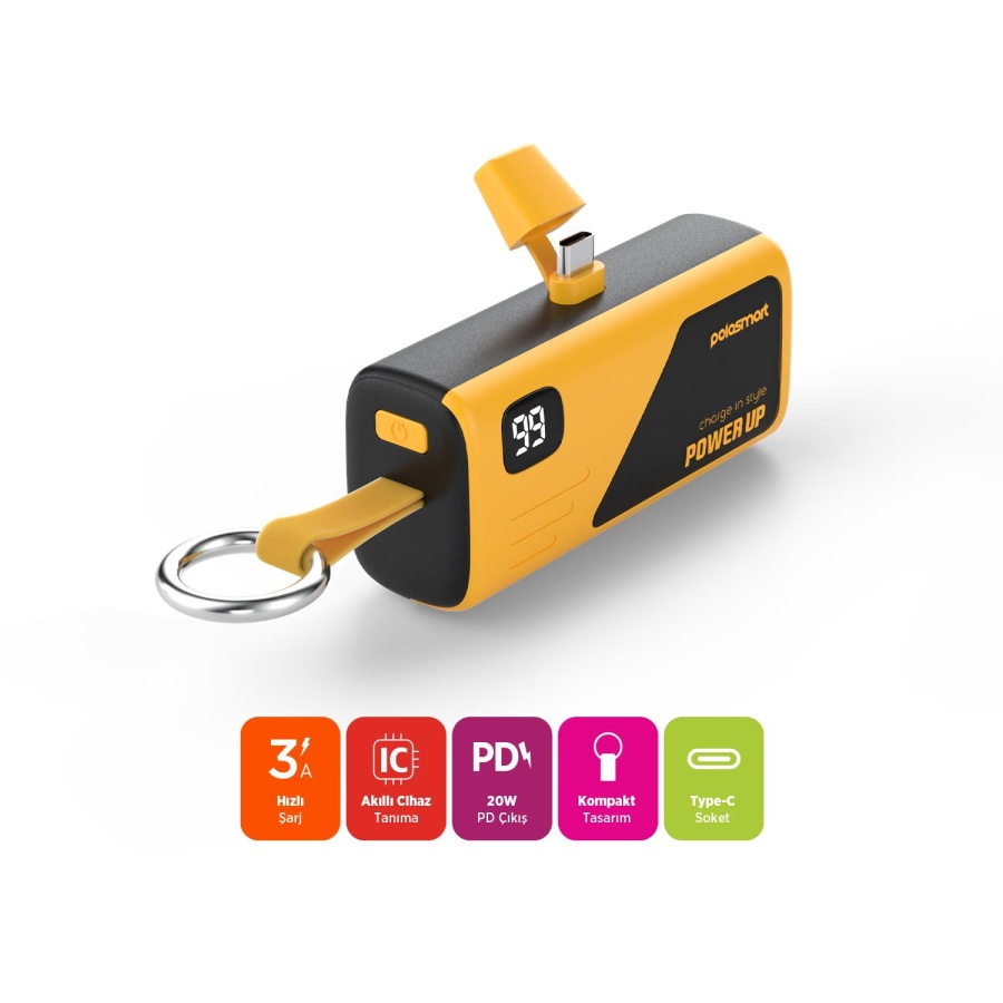 Polosmart PBS162 5000 mAh Powerbank Type-C PD 20W Hızlı Şarj Dijital Ekranlı Taşınabilir Şarj Cihazı - 3