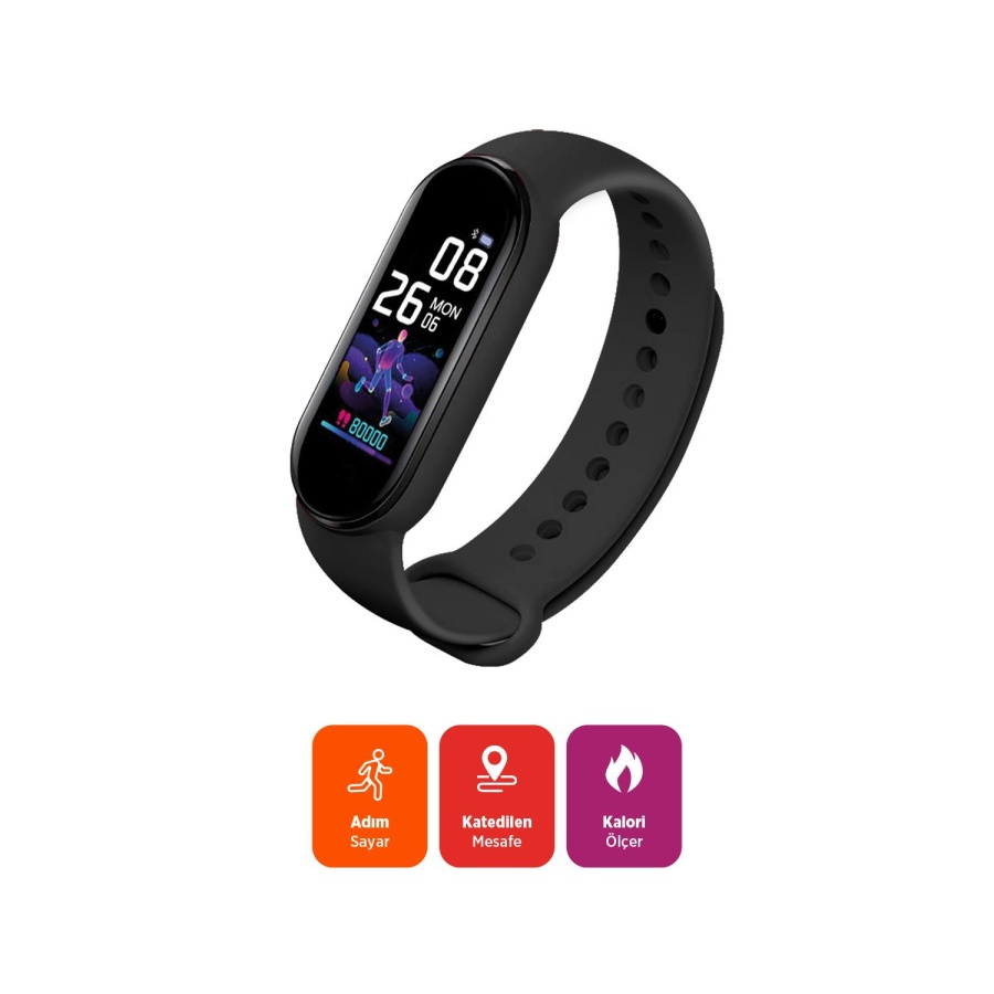 Polosmart PBS163 Akıllı Bileklik Bluetooth 5.1 Dokunmatik Tuşlu Titreşimli Spor Bilekliği Siyah - 2