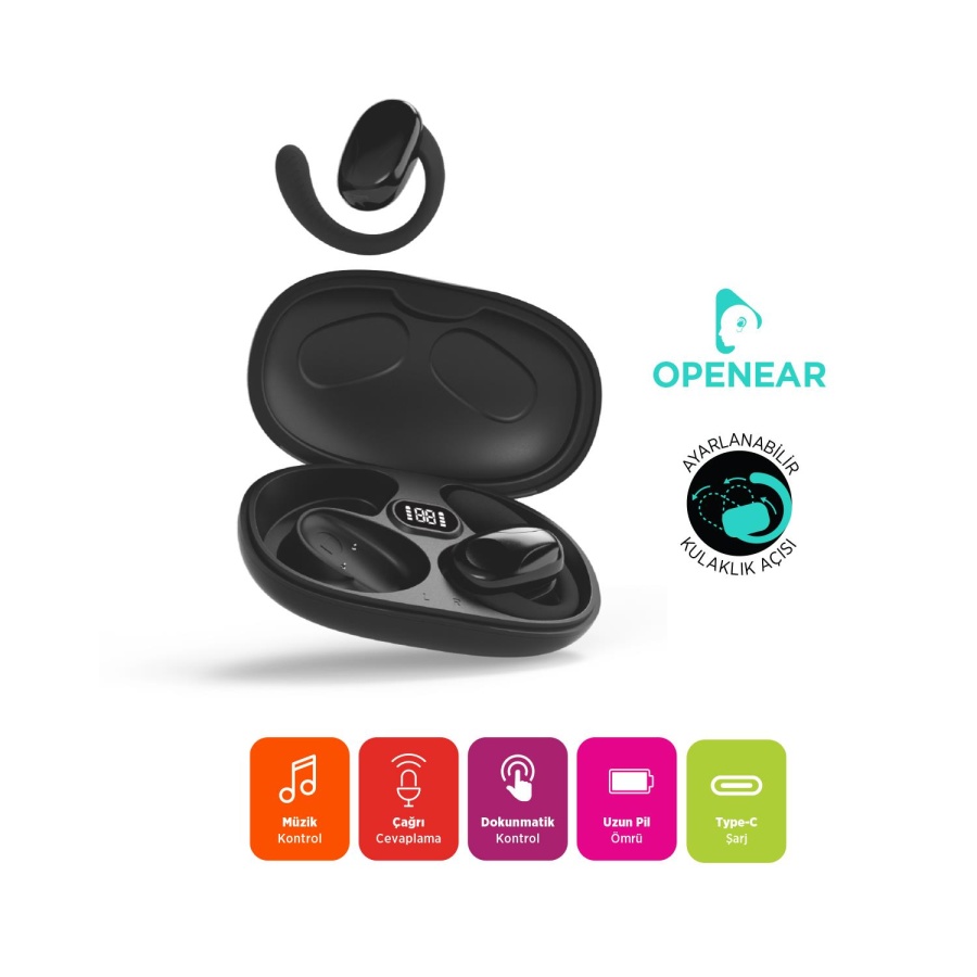 Polosmart PBS166 Bluetooth 5.3 Kablosuz Dokunmatik Kulaklık, Type-C Şarj Siri ve Google Asistan - 1