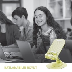 Polosmart PBS171 Telefon Tablet Standı Ayarlanabilir Masaüstü Tutucu 4-10,2 İnç Uyumlu Silikon Sarı - 3