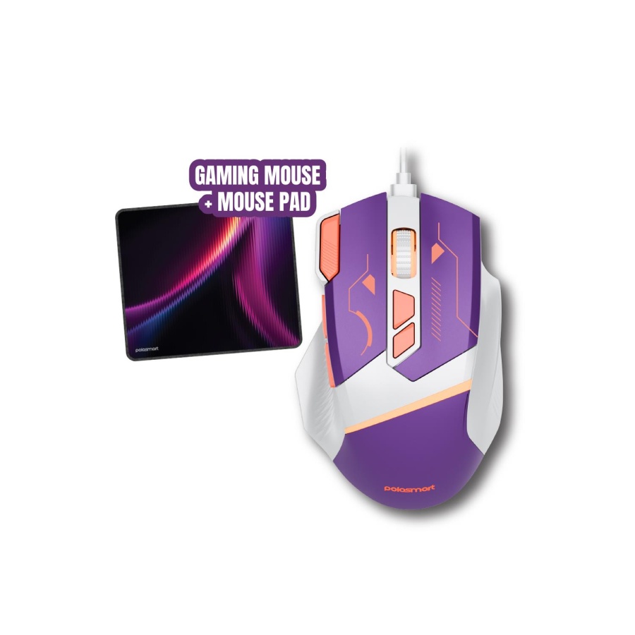 Polosmart PGM39 Kablolu RGB Led Aydınlatmalı 7200DPI Gaming Mouse & Mouse Pad Mor - 1