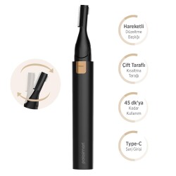 Polosmart PSC119 Şarjlı Kaş Düzeltme Cihazı 3W Type-C 45 dk Kullanım Kaş Tıraş Makinesi Siyah - 2