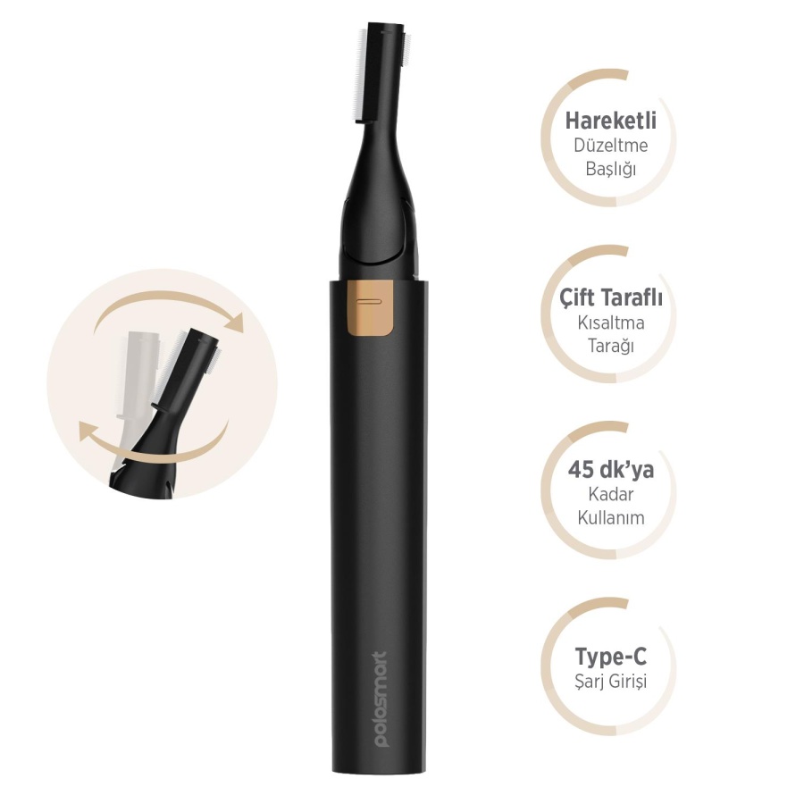 Polosmart PSC119 Şarjlı Kaş Düzeltme Cihazı 3W Type-C 45 dk Kullanım Kaş Tıraş Makinesi Siyah - 2