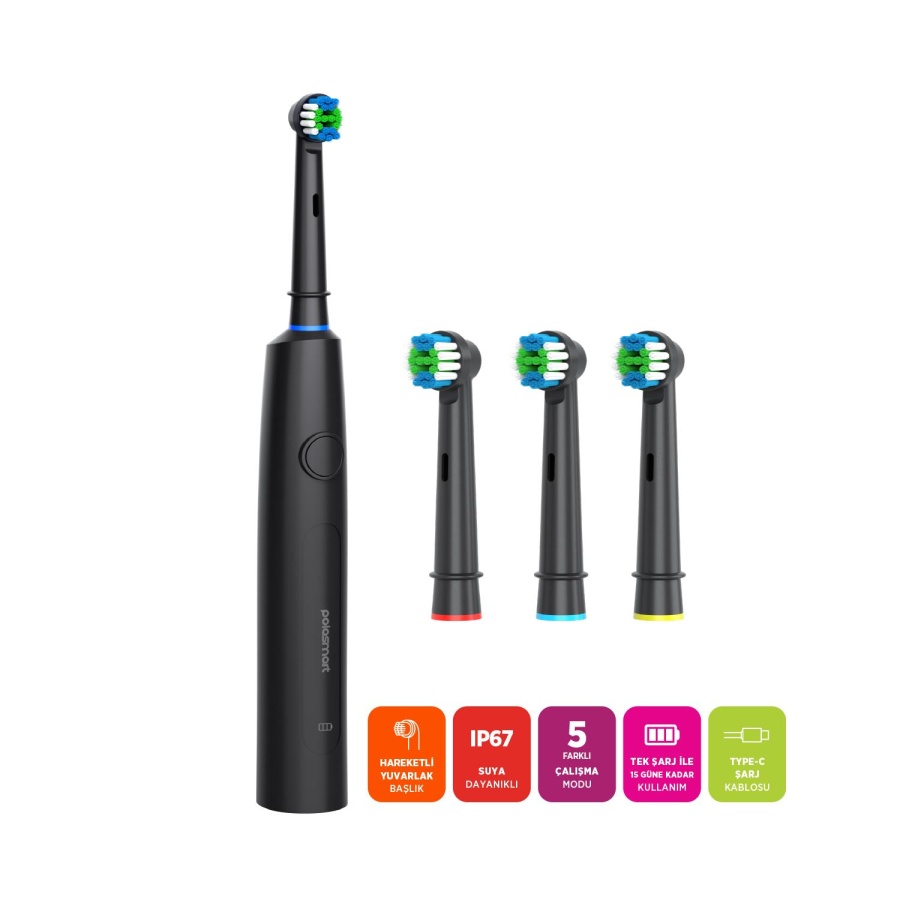 Polosmart PSC83 Şarjlı 5 Modlu IP67 Suya Dayanıklı Diş Fırçası Antrasit - 2