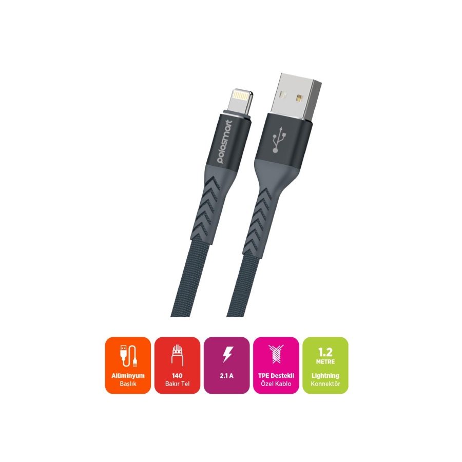 Polosmart PSM115 Lightning Şarj ve Data Kablosu - 2