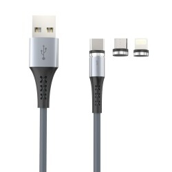 Polosmart PSM62 3 Çıkışlı Manyetik Uçlu Şarj ve Data Kablosu 1 Metre Siyah - 1