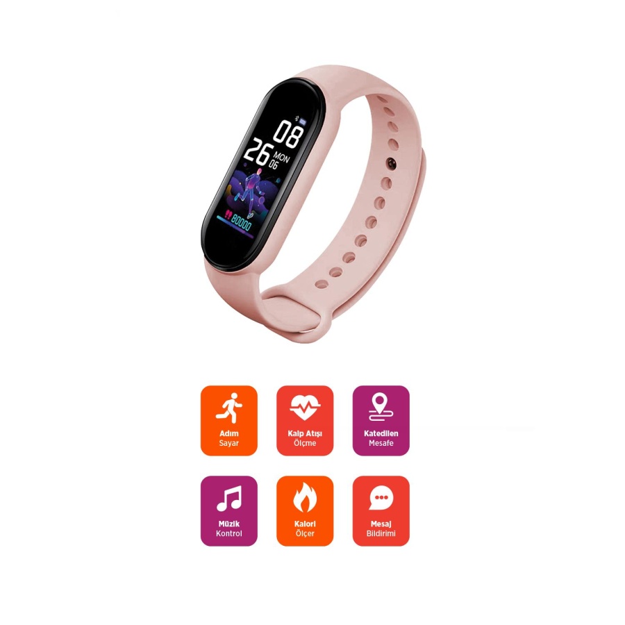 Polosmart PSSW17 Akıllı Bileklik 5.1V Titreşimli Bluetooth Adım Sayar Kalp Atışı Uyku Takibi Pembe - 2